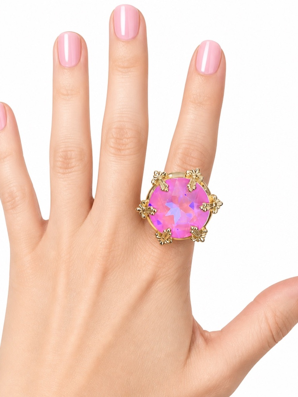 NEW Glitz Mob Electric Peony Crystal Locket Filigree Ring